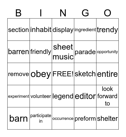 BEYOND THE HORIZON Bingo Card