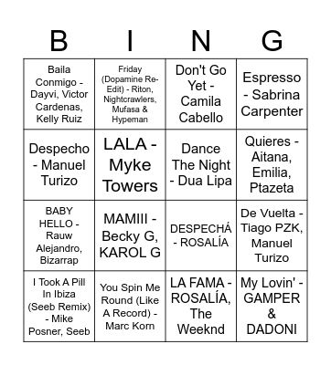 Bingo Musical Bingo Card