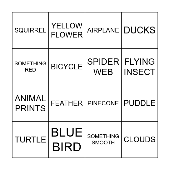 NATURE BINGO Card