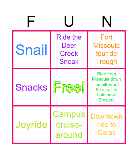 SLOW SPOKES BINGO Card
