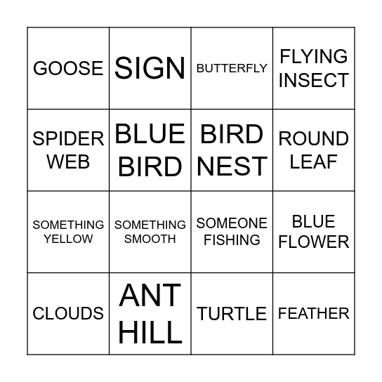 NATURE BINGO Card