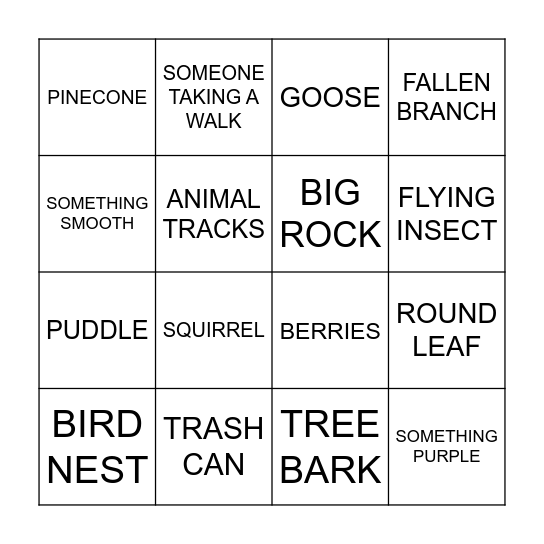 NATURE BINGO Card