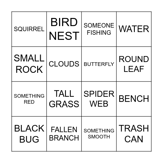 NATURE BINGO Card