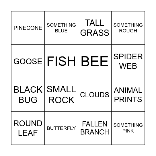 NATURE BINGO Card