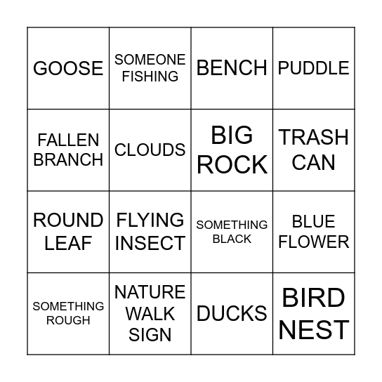 NATURE BINGO Card