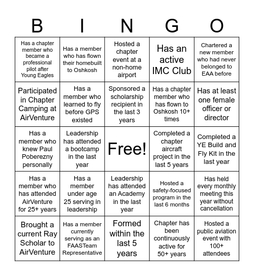 Chapters Bingo Card