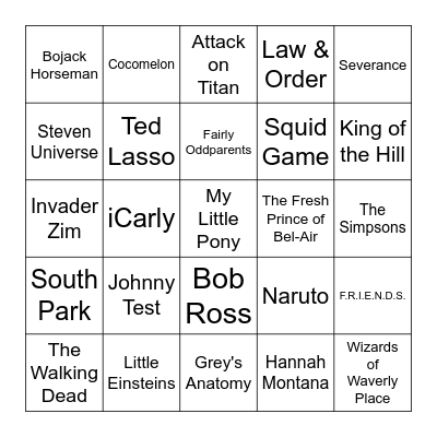 TV THEME BINGO Card