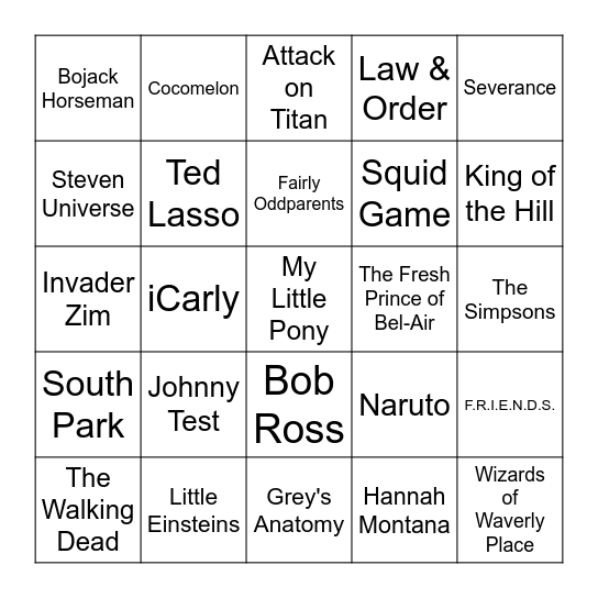 TV THEME BINGO Card
