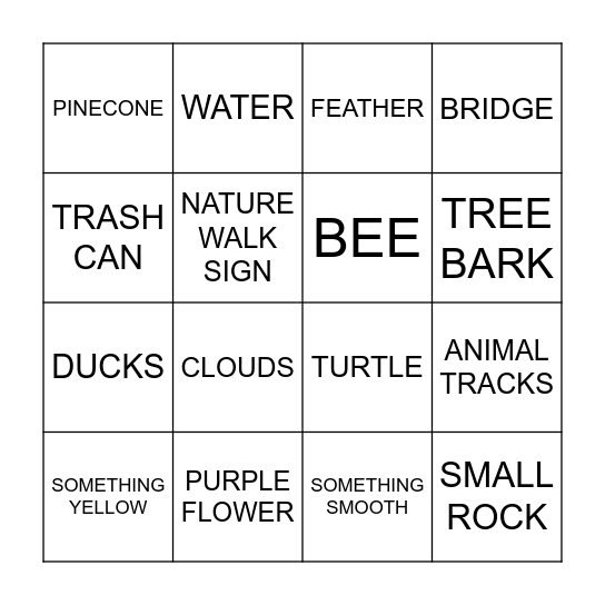 NATURE BINGO Card