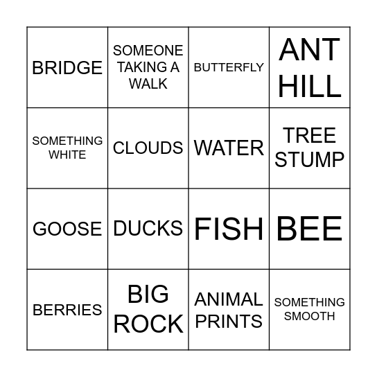 NATURE BINGO Card
