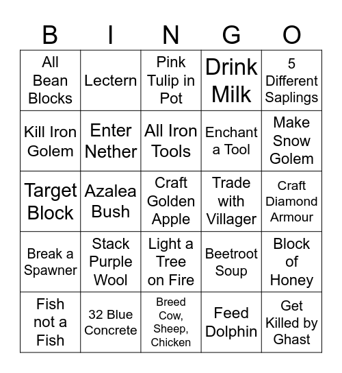 MINECRAFT BINGO 7.0 Bingo Card