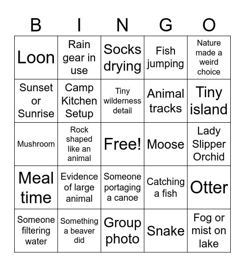 BWCA Photo Bingo Card
