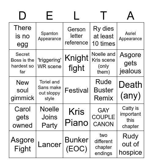 my deltarune Bingo Card
