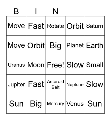 SPACE & MOTION Bingo Card