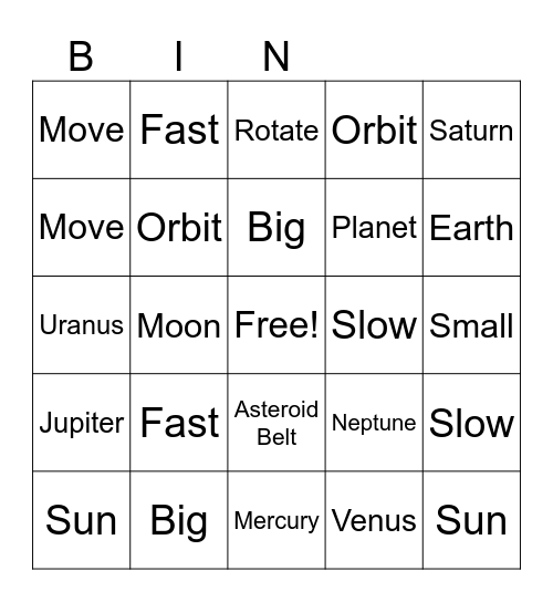 SPACE & MOTION Bingo Card