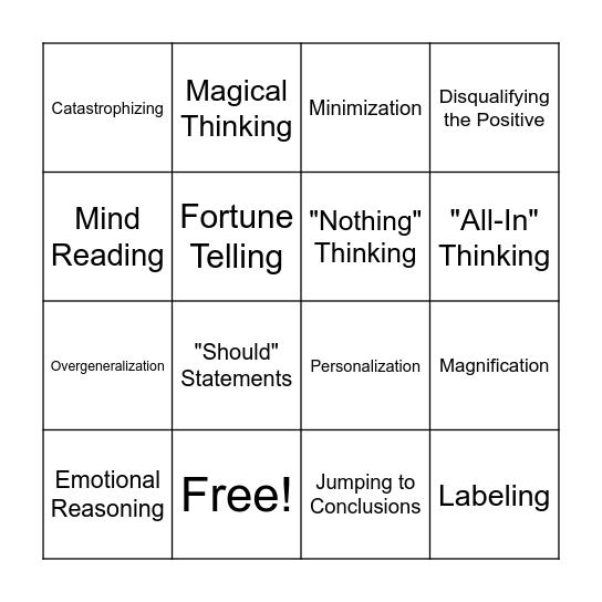 Cognitive Distortions Bingo Card