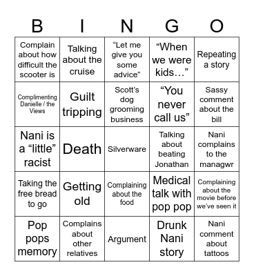 Nani bingo Card