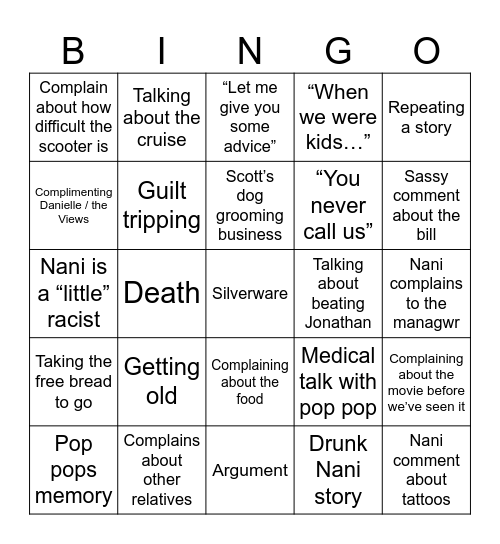 Nani bingo Card