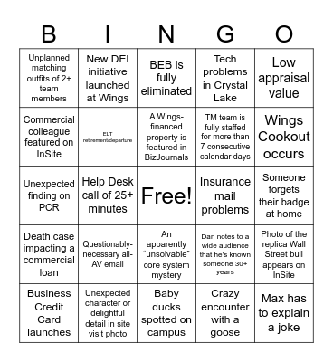 Commercial Team Bingo!! Bingo Card