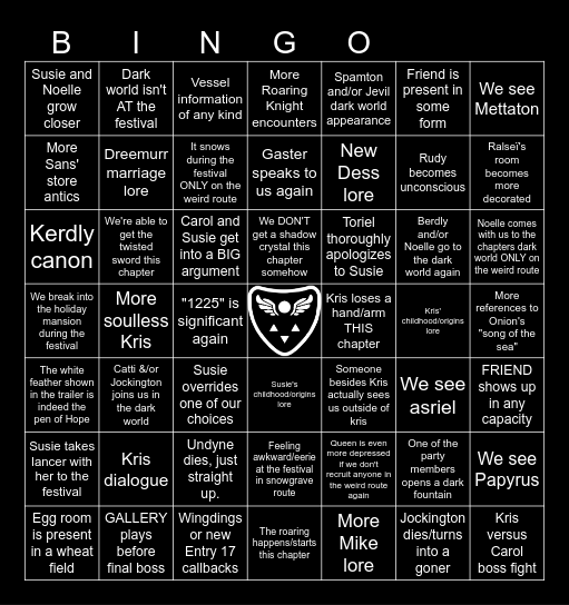 Deltarune Chapter 5 Bingo Card