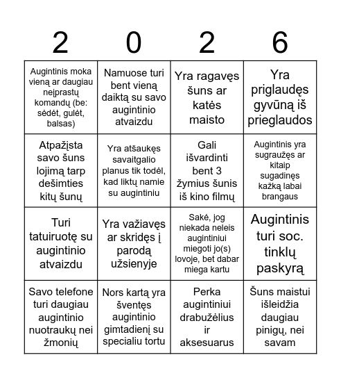 Lietuvos kurtų savininkų klubas Bingo Card