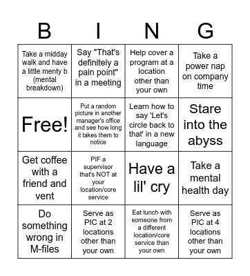 CBA Implementation Bingo Card