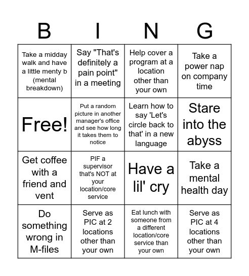CBA Implementation Bingo Card