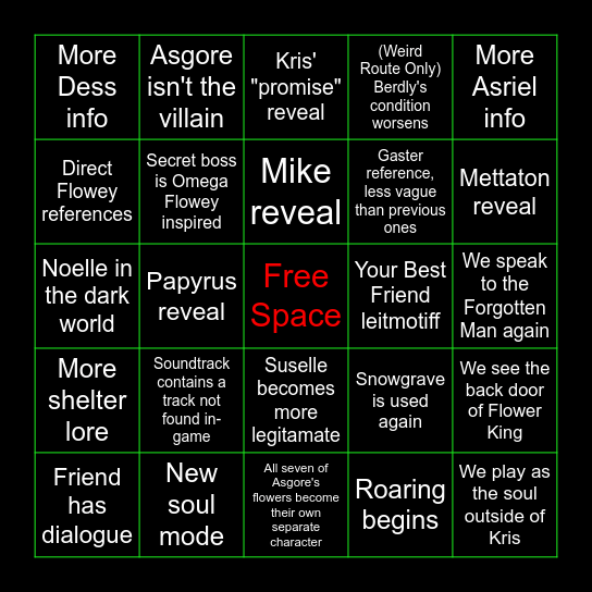 Deltarune Chapter 5 Bingo Card
