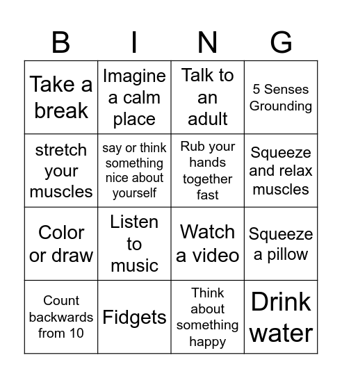 COPING SKILLS FOR KIDS Bingo Card