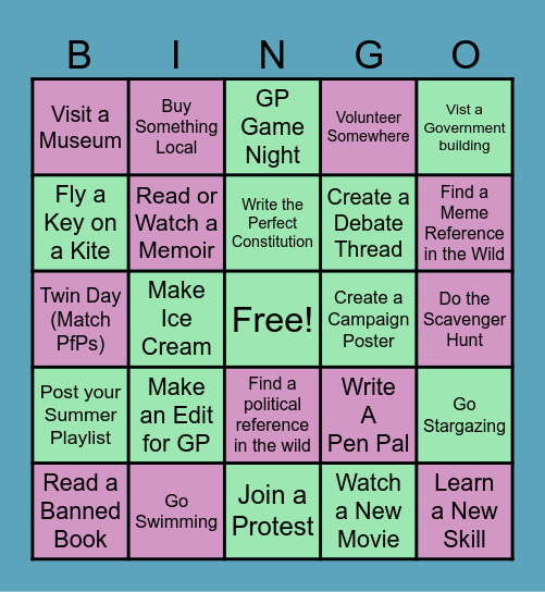 Summer Bucket List Bingo Card