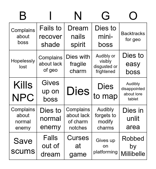 Dylan Hollow Knight Bingo Card