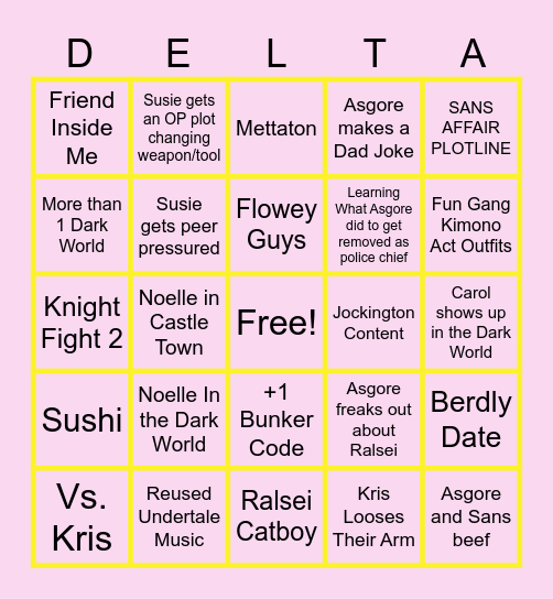 Deltarune Chapter 5 Bingo Card