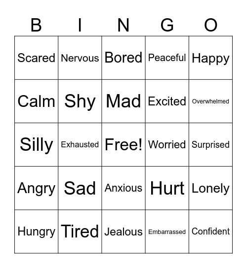 Emotions Bingo Card