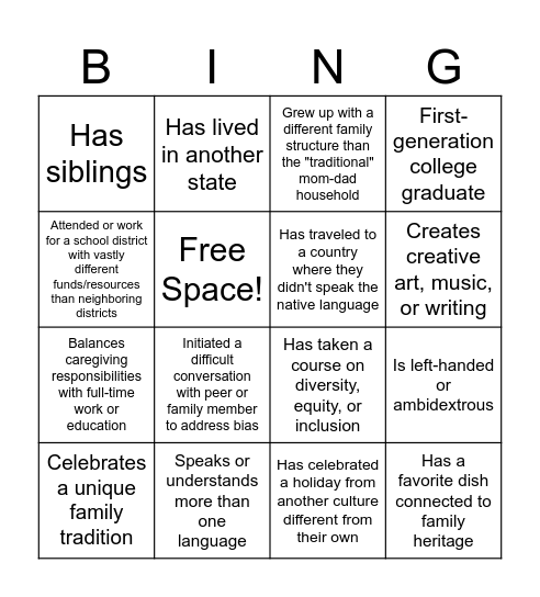 Diversity Bingo! Bingo Card