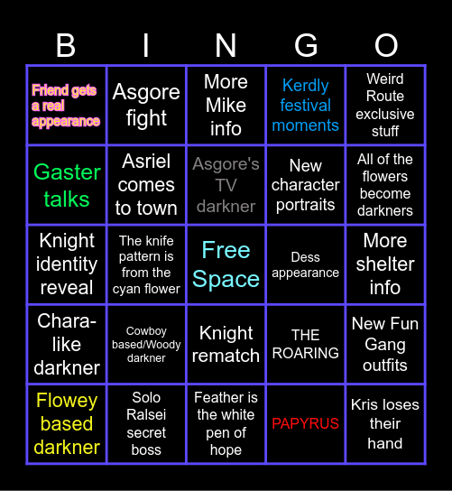 Deltarune Bingo Card