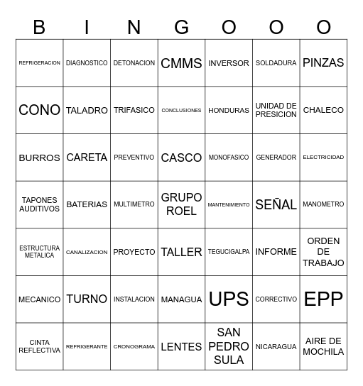 DETONACION SERVICIOS Bingo Card