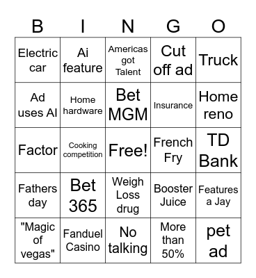 Advertisemnent Bingo Card