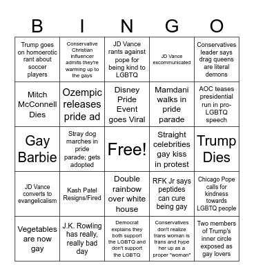 Pride Month Bingo 2026 Bingo Card