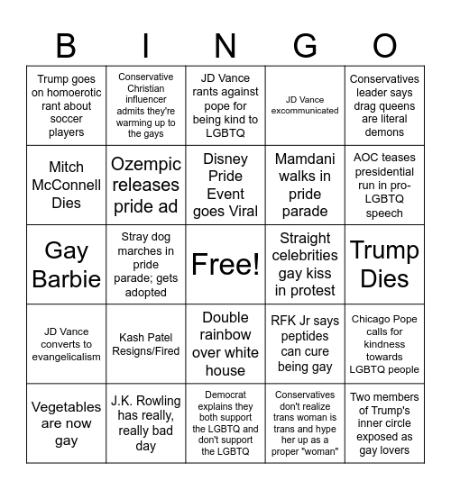 Pride Month Bingo 2026 Bingo Card