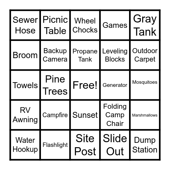 RV There Yet? Bingo Card