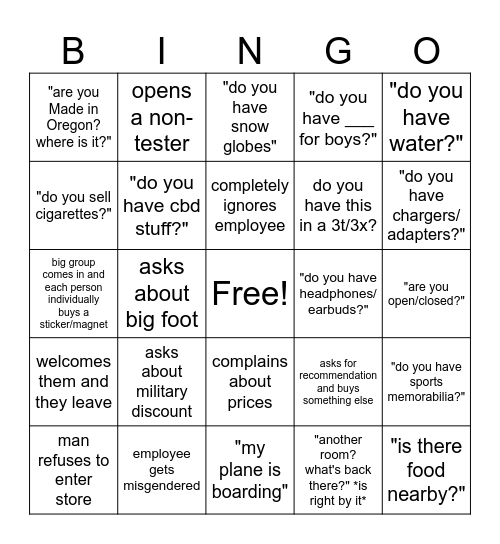 Airport Customers Bingo Card