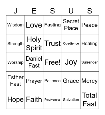 Prayer & Fasting Bingo Card