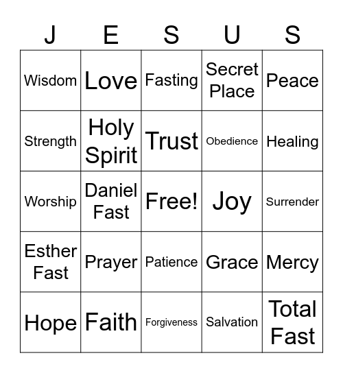 Prayer & Fasting Bingo Card