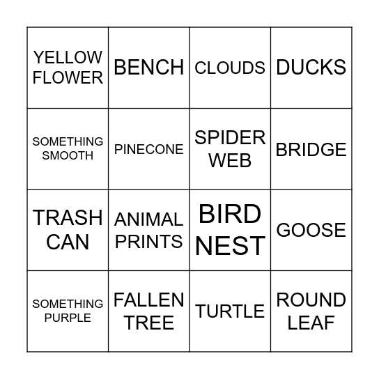 NATURE BINGO Card