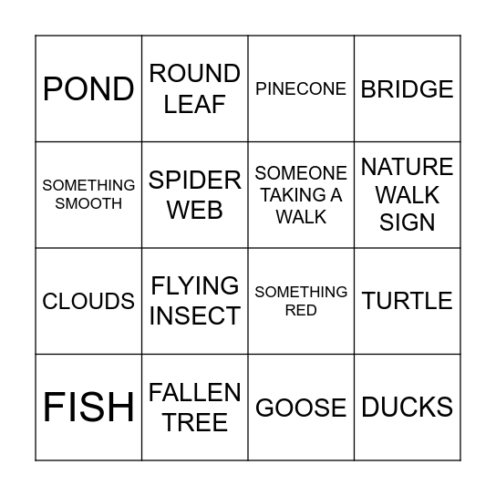 NATURE BINGO Card