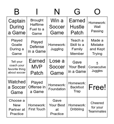 Fall Soccer Bingo Card