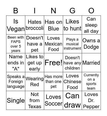 Newsletter Staff Bingo Card