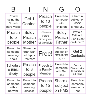 Bingo Preaching Challenge Bingo Card