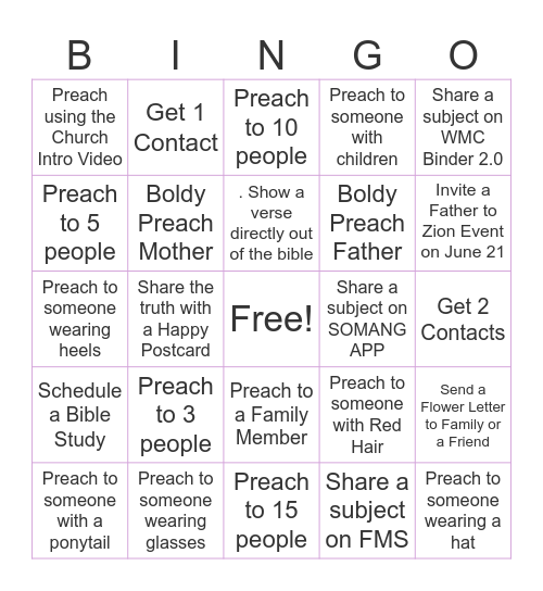 Bingo Preaching Challenge Bingo Card