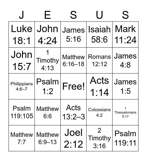 Prayer & Fasting in Scripture Bingo Card